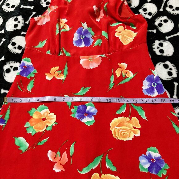 KATHIE LEE Red floral print long dress ~ Vintage SMALL MEDIUM maxi sundress - Picture 10 of 15